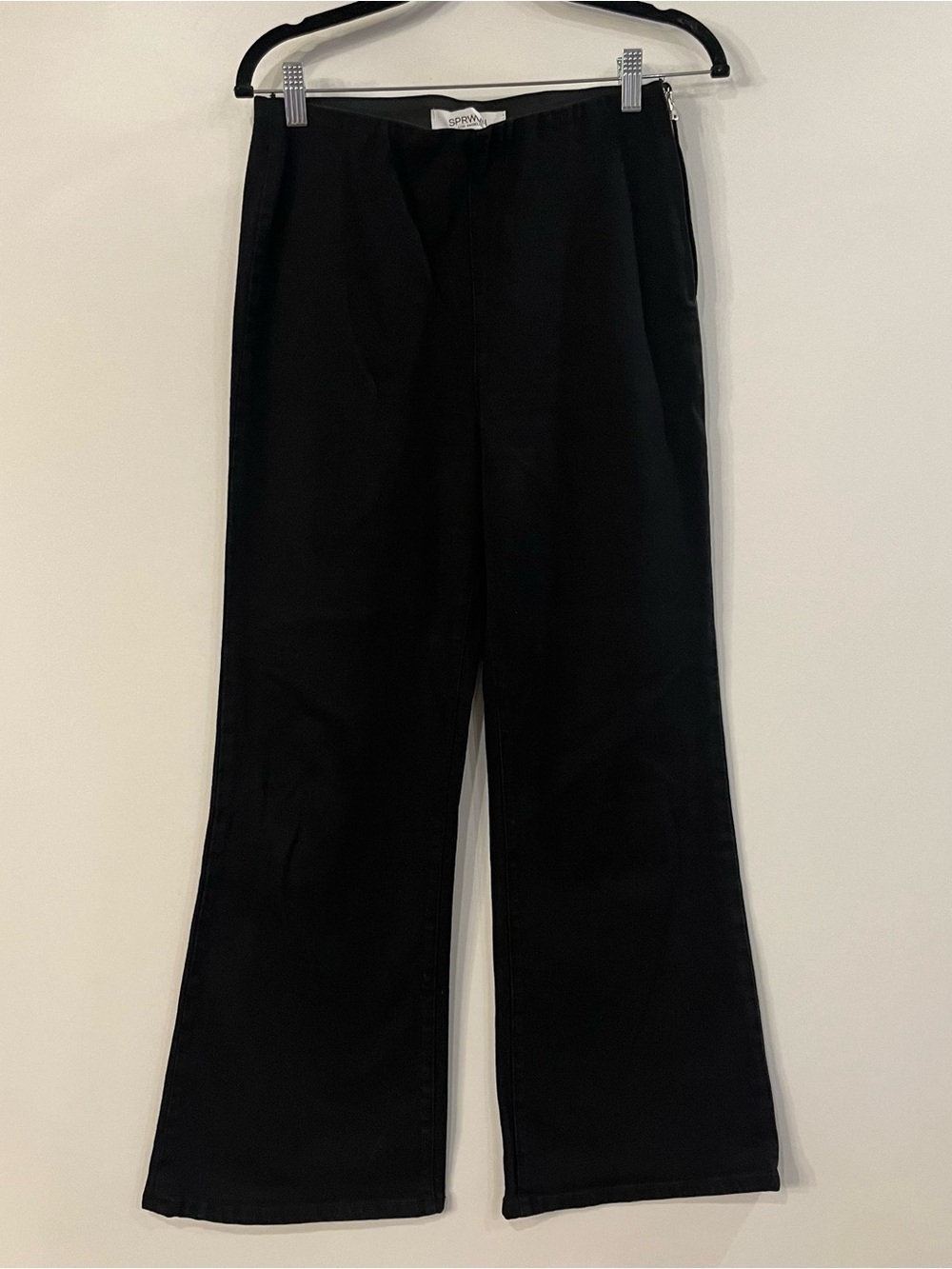 SPRWMN Los Angeles Black High Rise Side Zip Flare Pull Up Pants Size Small
